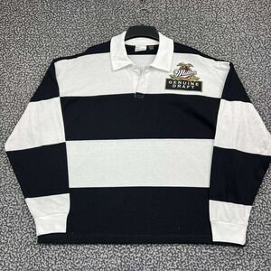 Miller Genuine Draft Rugby Shirt Men Medium Black White Striped Long Sleeve Y2k